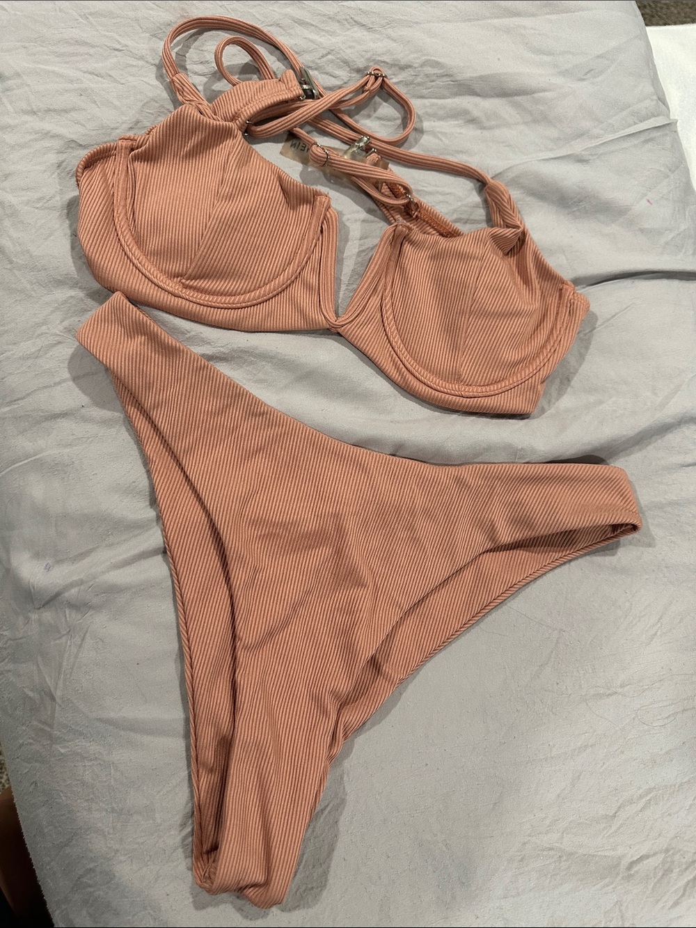 SHEIN Ribbed Rust Mauve Two-Piece Bikini Set